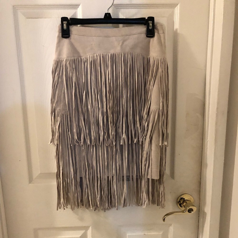 Suede fringe midi skirt